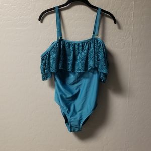 Venus Teal Turquoise Eyelet Detail One Piece Swimsuit Size 8 NEW NWOT